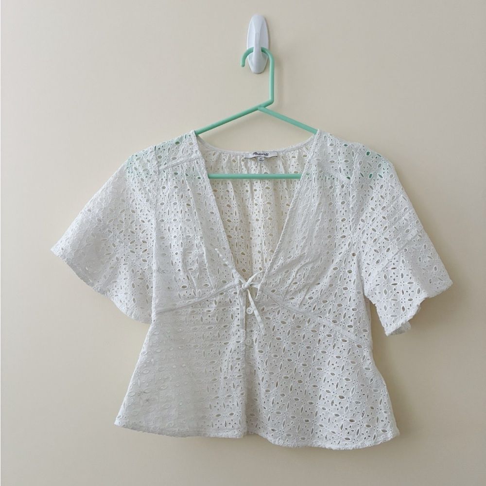 Madewell White Eyelet Tie-Front Blouse